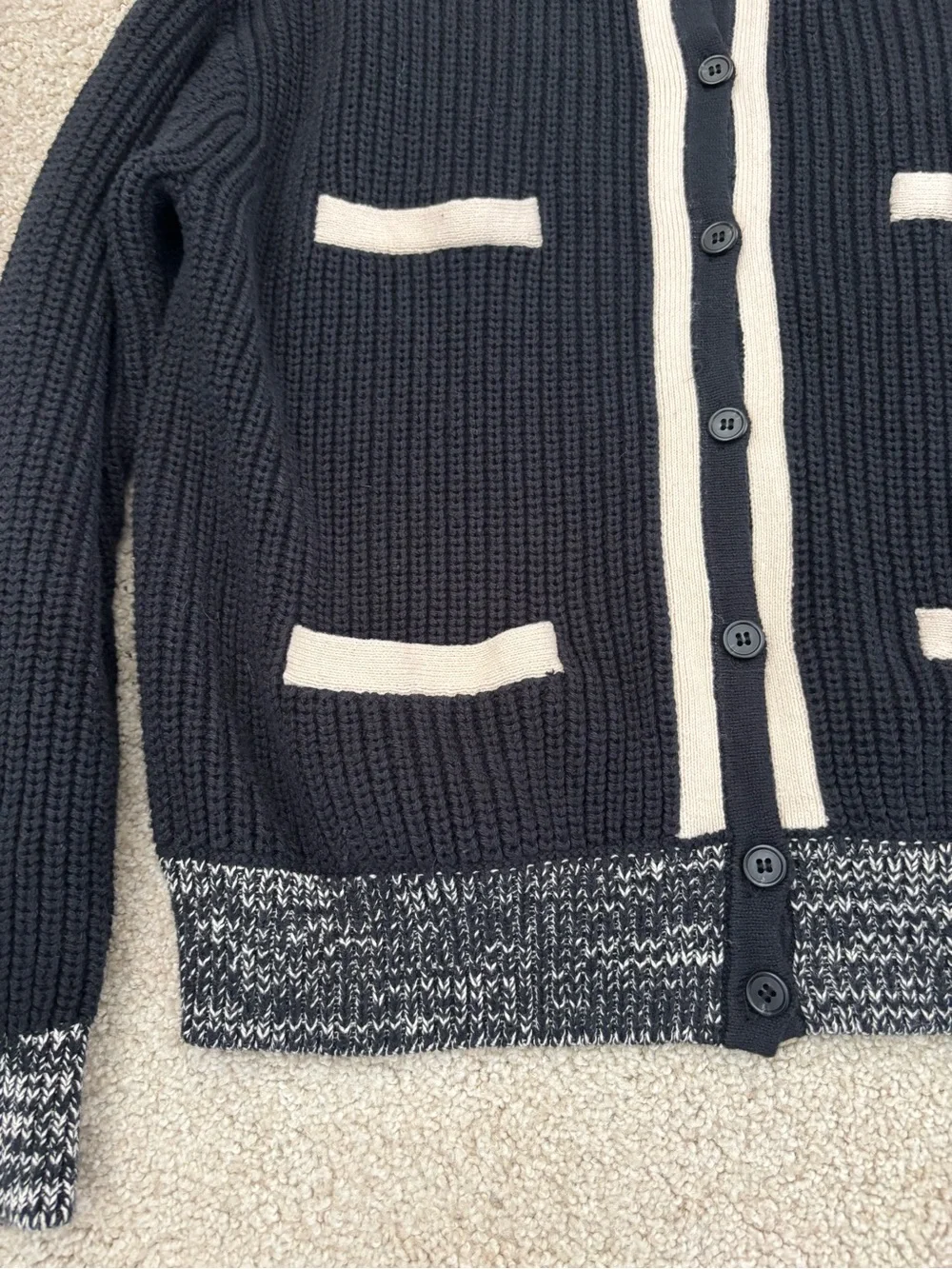 J. Crew Front Pocket Lady Cotton Cardigan Sweater Black Knit Preppy Classic Chic